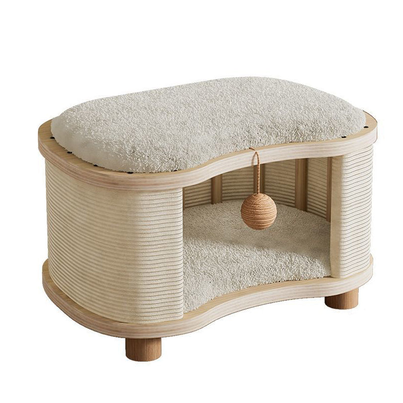 Modern Minimalist Linen Velvet Pine Wood Beech Wood Oval Removable Cat Bed 1-Toy Ball For Living Room & Bedroom
