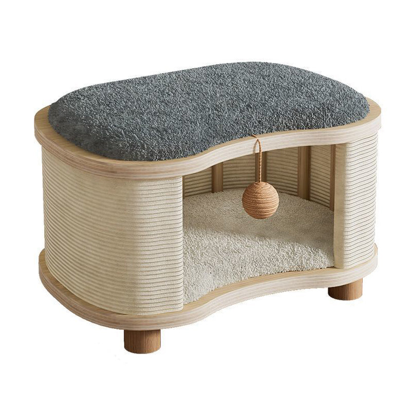 Modern Minimalist Linen Velvet Pine Wood Beech Wood Oval Removable Cat Bed 1-Toy Ball For Living Room & Bedroom