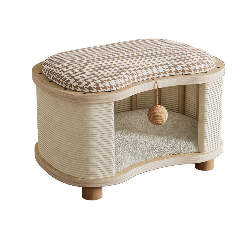 Modern Minimalist Linen Velvet Pine Wood Beech Wood Oval Removable Cat Bed 1-Toy Ball For Living Room & Bedroom