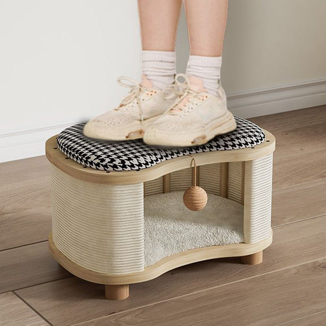 Modern Minimalist Linen Velvet Pine Wood Beech Wood Oval Removable Cat Bed 1-Toy Ball For Living Room & Bedroom