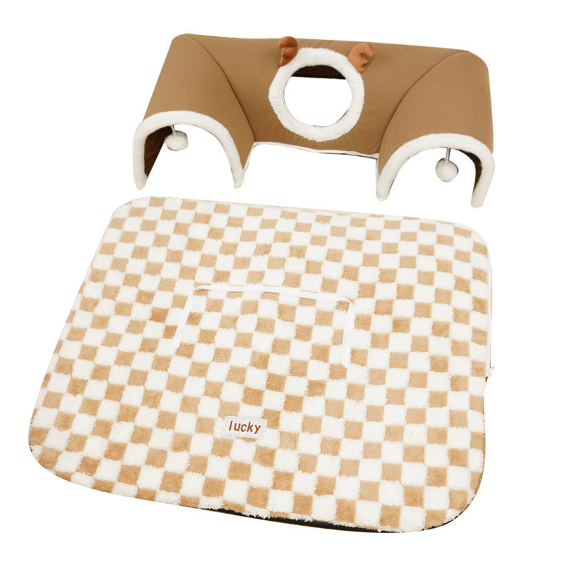 Contemporary Creative Short Velvet PVC Rectangular Tunnel-shaped Cat Bed 1-Toy Ball For Living Room & Bedroom
