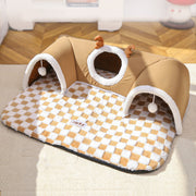 Contemporary Creative Short Velvet PVC Rectangular Tunnel-shaped Cat Bed 1-Toy Ball For Living Room & Bedroom