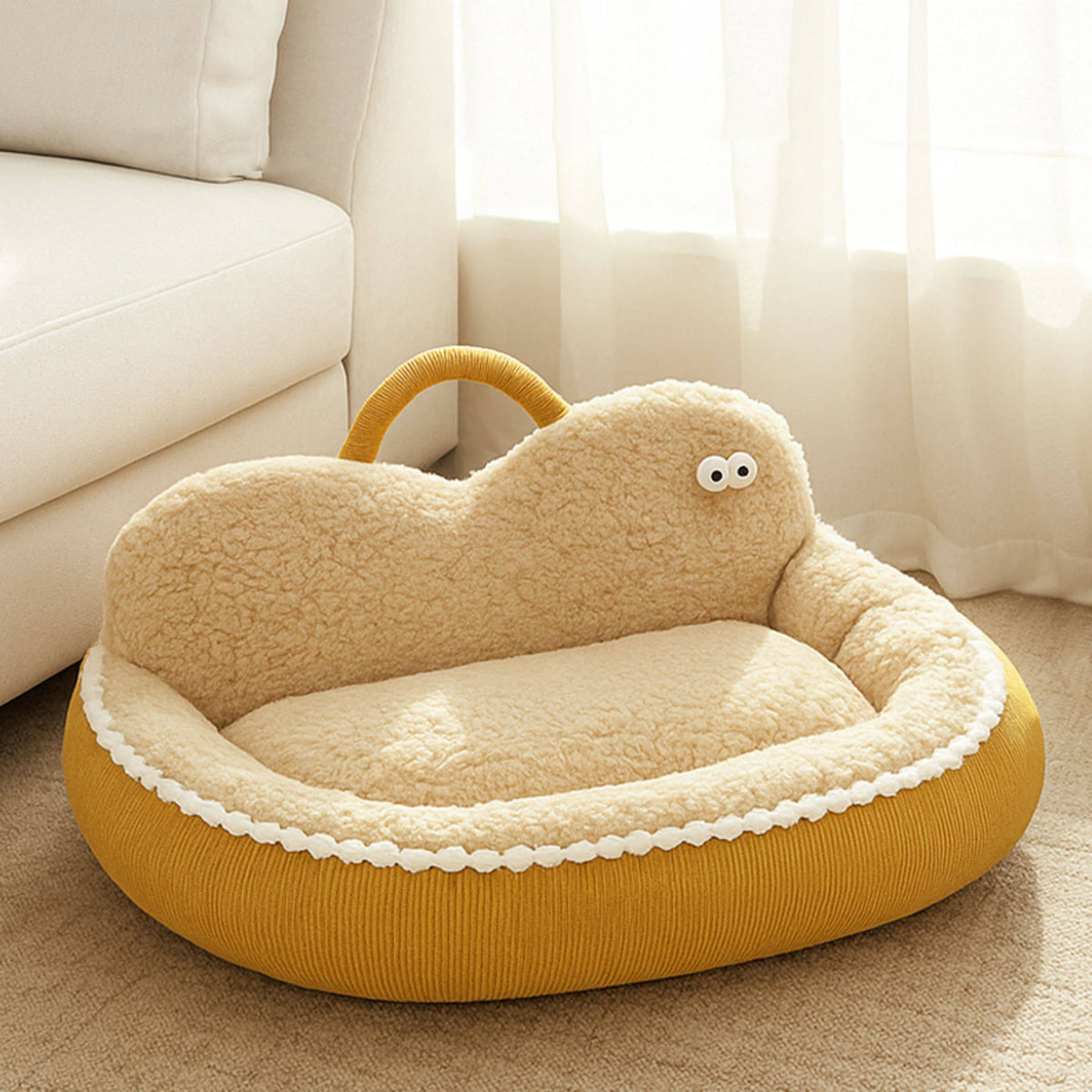 Contemporary Creative Corduroy Polyester PVC Oval Cat Bed For Living Room & Bedroom