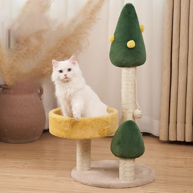 Contemporary Creative MDF Sisal Velvet Tree-shaped Cat Tree & Condo 1-Perch For Living Room