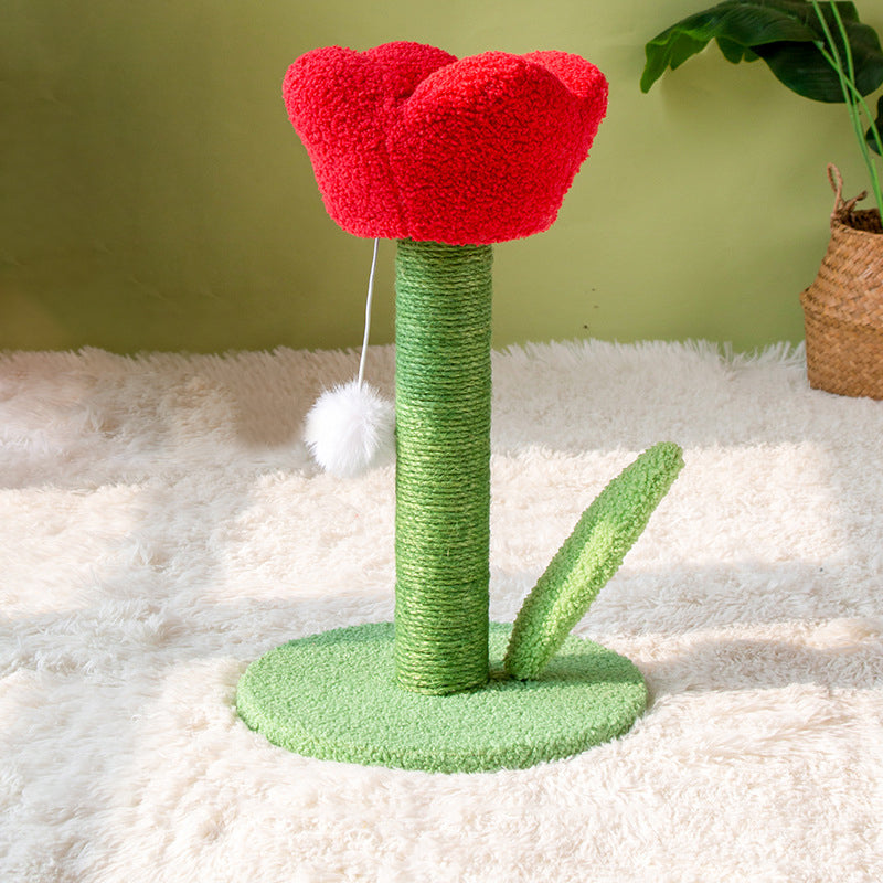 Contemporary Creative Sisal Velvet Particle Board Round Tulip-Shaped Cat Scratching Post 1-Toy Ball For Living Room