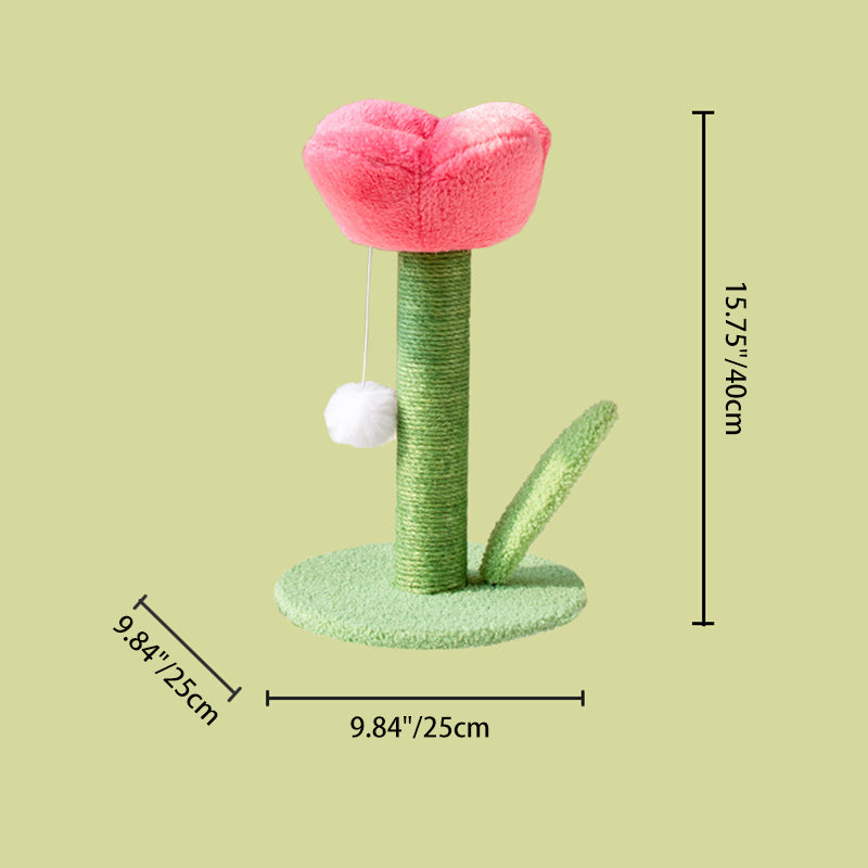 Contemporary Creative Sisal Velvet Particle Board Round Tulip-Shaped Cat Scratching Post 1-Toy Ball For Living Room