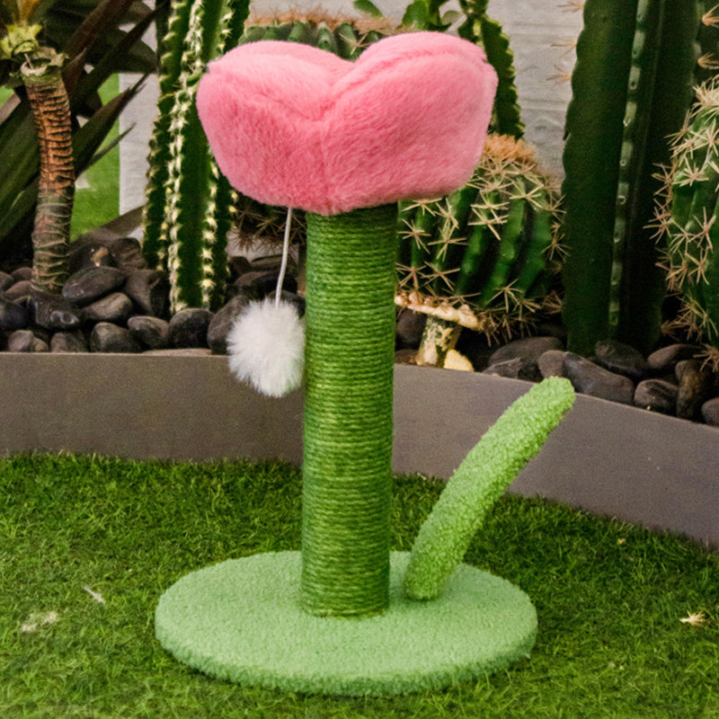 Contemporary Creative Sisal Velvet Particle Board Round Tulip-Shaped Cat Scratching Post 1-Toy Ball For Living Room