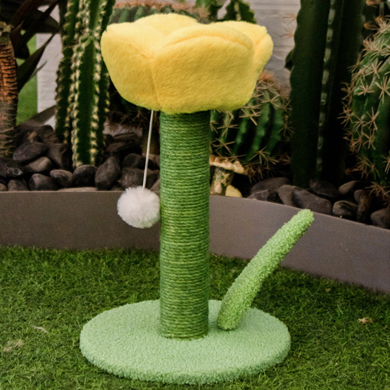 Contemporary Creative Sisal Velvet Particle Board Round Tulip-Shaped Cat Scratching Post 1-Toy Ball For Living Room
