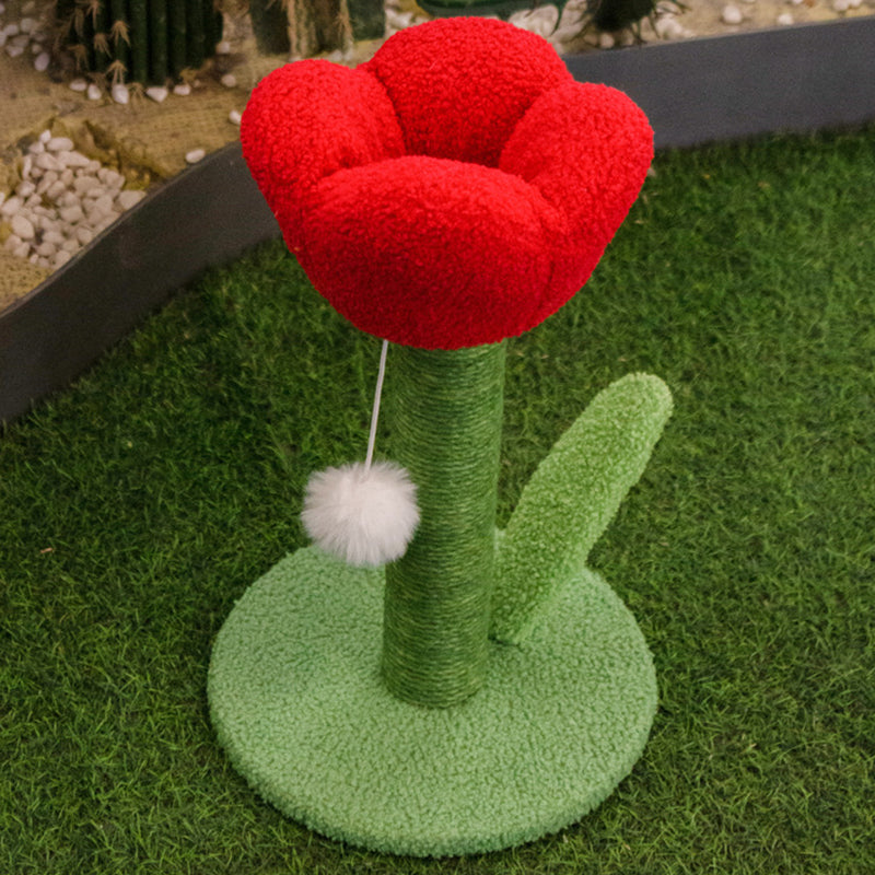 Contemporary Creative Sisal Velvet Particle Board Round Tulip-Shaped Cat Scratching Post 1-Toy Ball For Living Room