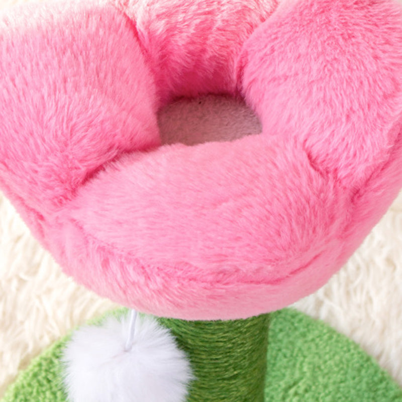 Contemporary Creative Sisal Velvet Particle Board Round Tulip-Shaped Cat Scratching Post 1-Toy Ball For Living Room