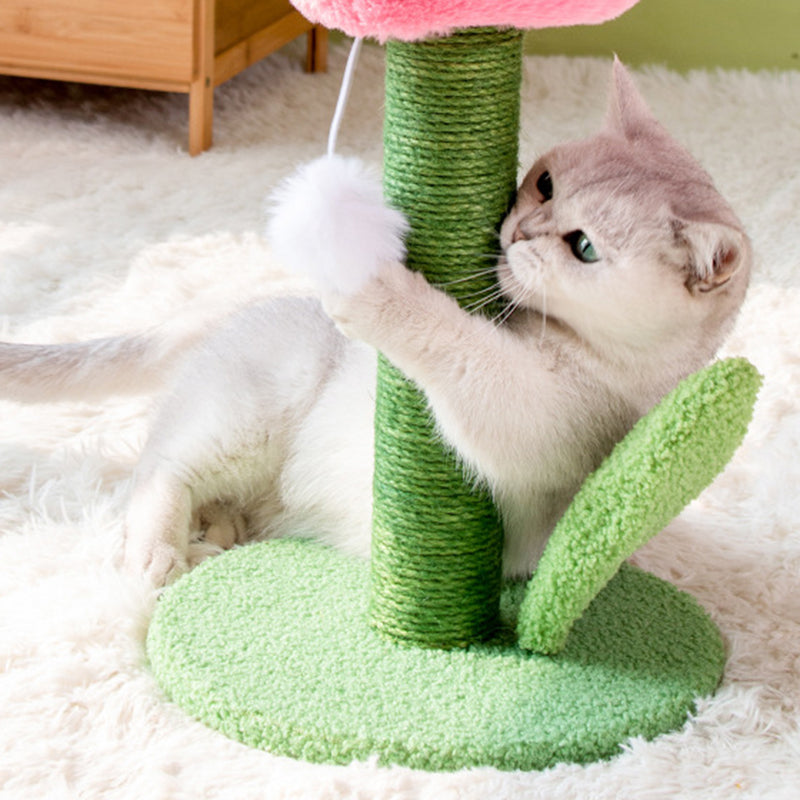 Contemporary Creative Sisal Velvet Particle Board Round Tulip-Shaped Cat Scratching Post 1-Toy Ball For Living Room