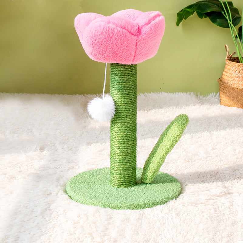 Contemporary Creative Sisal Velvet Particle Board Round Tulip-Shaped Cat Scratching Post 1-Toy Ball For Living Room