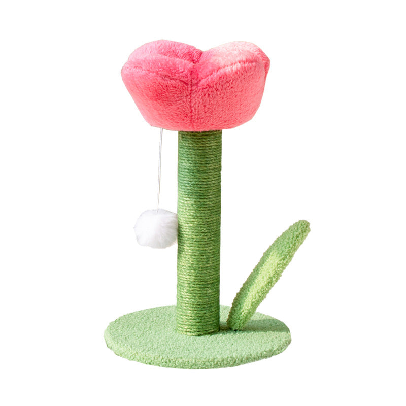 Contemporary Creative Sisal Velvet Particle Board Round Tulip-Shaped Cat Scratching Post 1-Toy Ball For Living Room