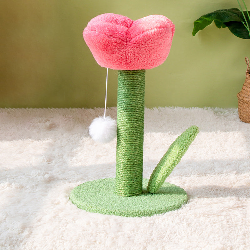 Contemporary Creative Sisal Velvet Particle Board Round Tulip-Shaped Cat Scratching Post 1-Toy Ball For Living Room