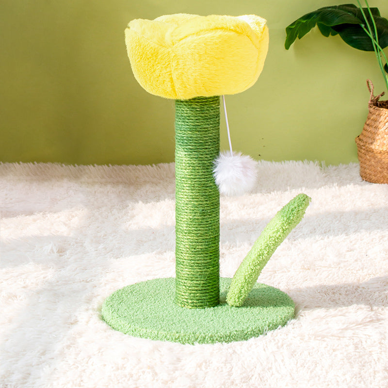 Contemporary Creative Sisal Velvet Particle Board Round Tulip-Shaped Cat Scratching Post 1-Toy Ball For Living Room