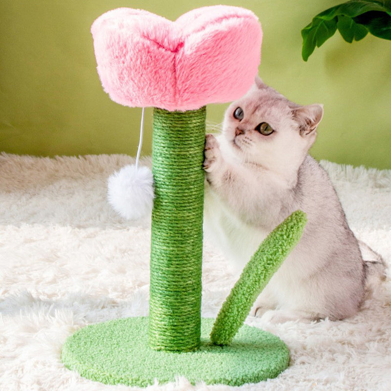 Contemporary Creative Sisal Velvet Particle Board Round Tulip-Shaped Cat Scratching Post 1-Toy Ball For Living Room