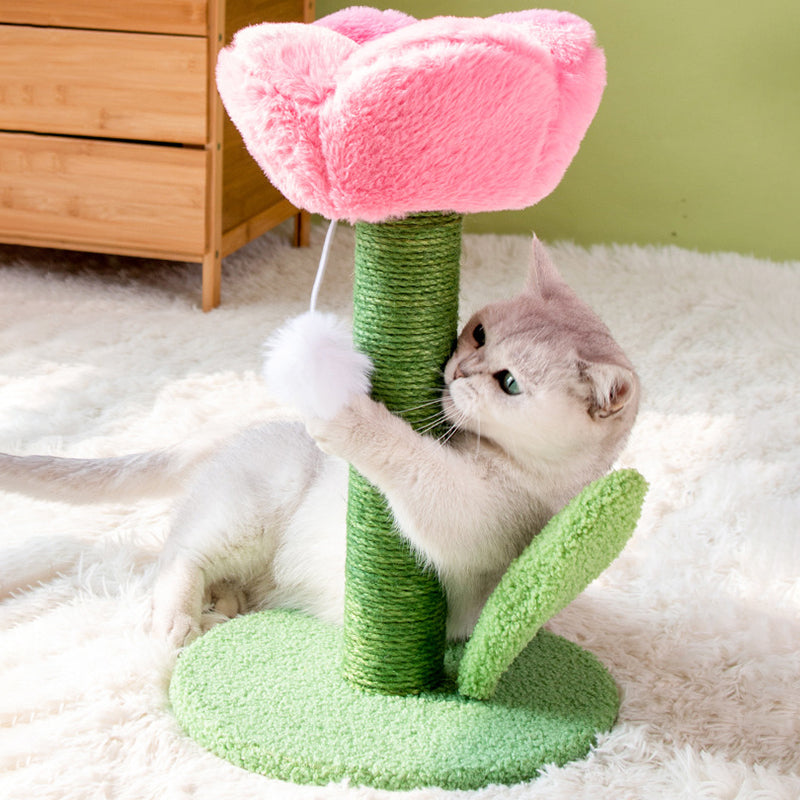 Contemporary Creative Sisal Velvet Particle Board Round Tulip-Shaped Cat Scratching Post 1-Toy Ball For Living Room