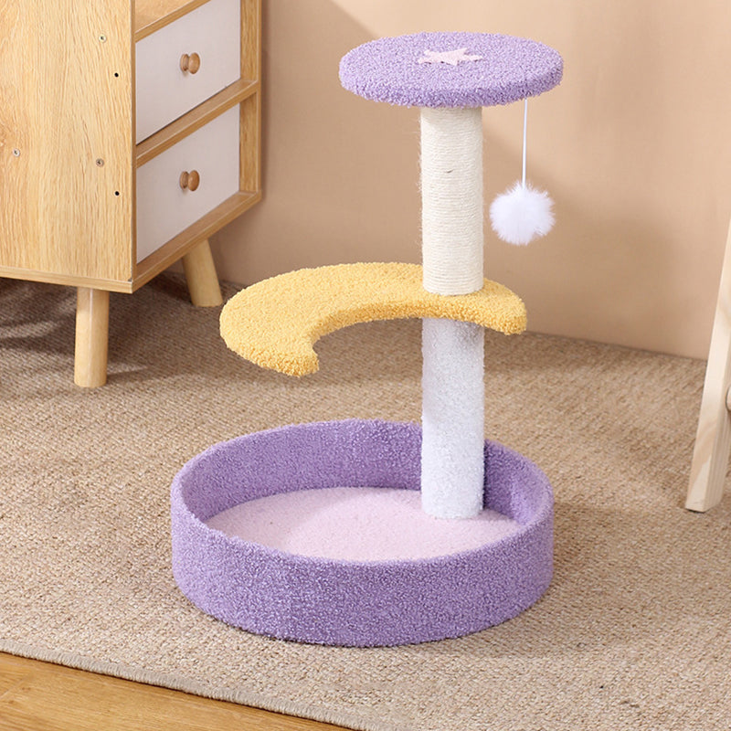 Contemporary Creative Teddy Fleece Sisal MDF Round Moon & Star Cat Trees & Condos 2-Perch For Living Room