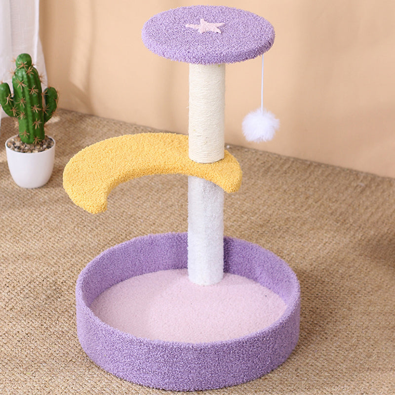 Contemporary Creative Teddy Fleece Sisal MDF Round Moon & Star Cat Trees & Condos 2-Perch For Living Room