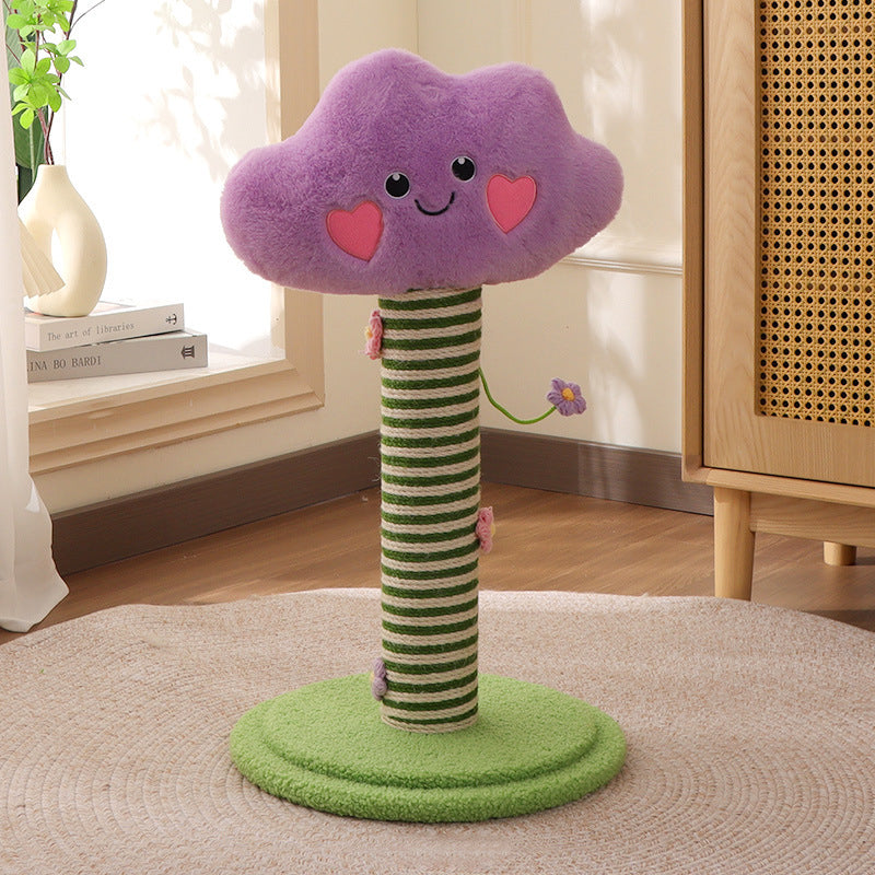 Contemporary Creative Velvet Teddy Fleece Compressed Wood Board Sisal Round Cloud-Shaped Cat Scratching Post For Living Room