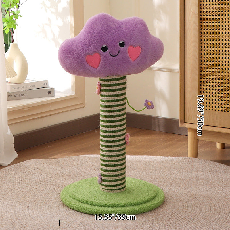 Contemporary Creative Velvet Teddy Fleece Compressed Wood Board Sisal Round Cloud-Shaped Cat Scratching Post For Living Room