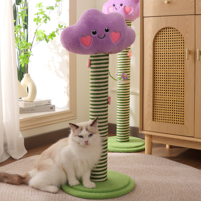 Contemporary Creative Velvet Teddy Fleece Compressed Wood Board Sisal Round Cloud-Shaped Cat Scratching Post For Living Room