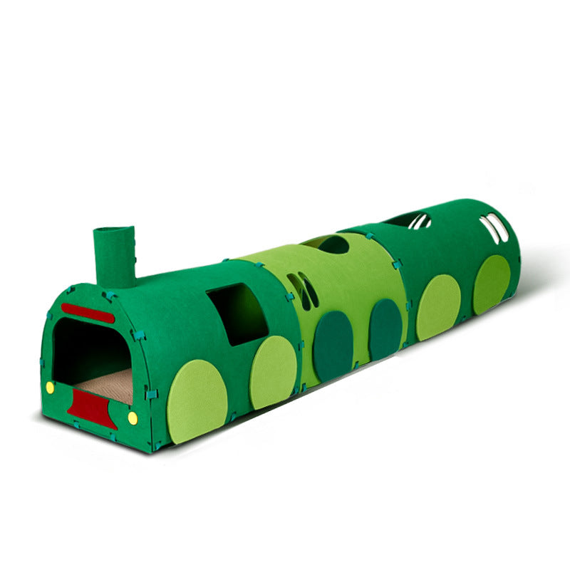 Contemporary Creative Non-woven Fabric Corrugated Paper Arched Rectangular Removable Cat Bed Green Train Tunnel & Scratching Board For Living Room & Bedroom