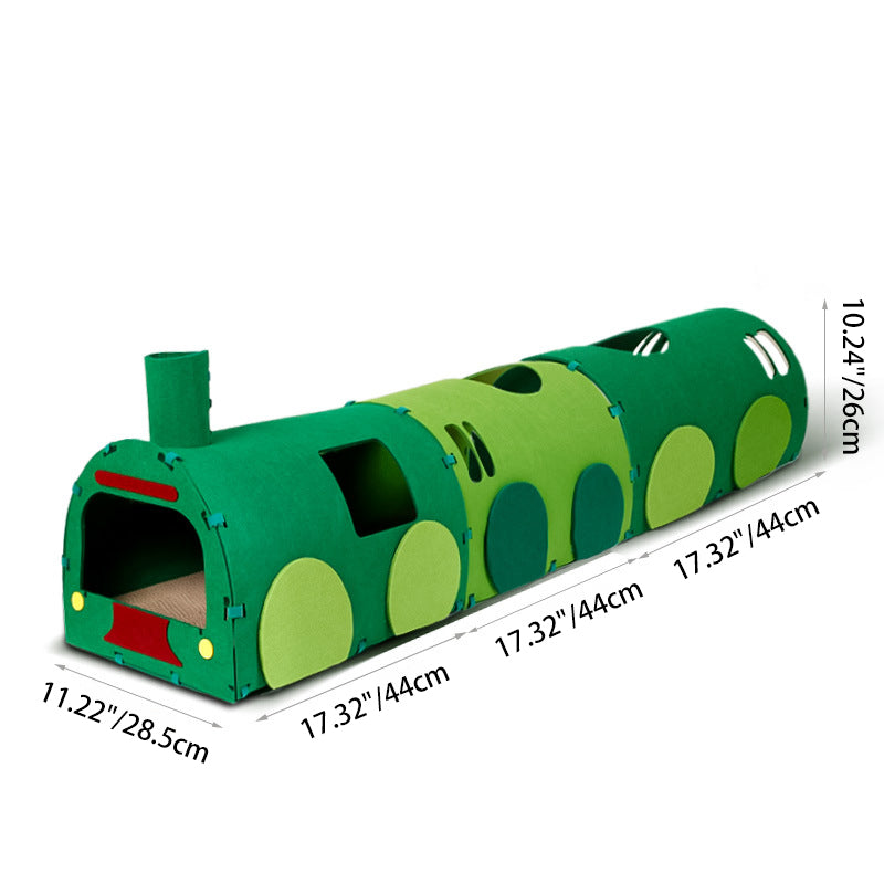 Contemporary Creative Non-woven Fabric Corrugated Paper Arched Rectangular Removable Cat Bed Green Train Tunnel & Scratching Board For Living Room & Bedroom