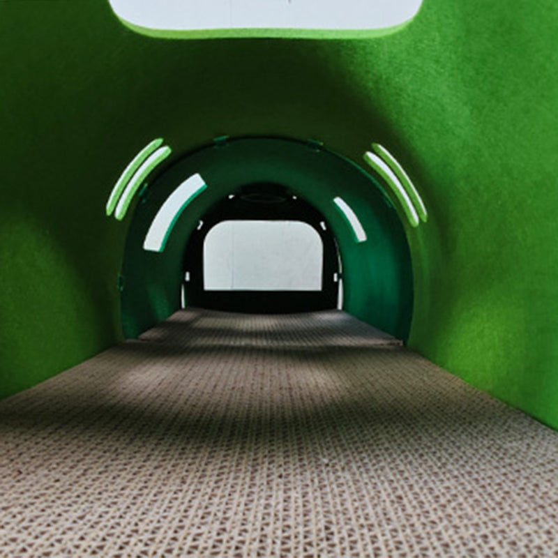 Contemporary Creative Non-woven Fabric Corrugated Paper Arched Rectangular Removable Cat Bed Green Train Tunnel & Scratching Board For Living Room & Bedroom