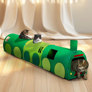 Contemporary Creative Non-woven Fabric Corrugated Paper Arched Rectangular Removable Cat Bed Green Train Tunnel & Scratching Board For Living Room & Bedroom