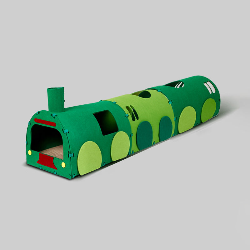 Contemporary Creative Non-woven Fabric Corrugated Paper Arched Rectangular Removable Cat Bed Green Train Tunnel & Scratching Board For Living Room & Bedroom