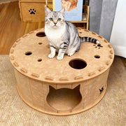 Contemporary Creative Felt Round Cat Bed With Tunnel Design For Living Room & Bedroom
