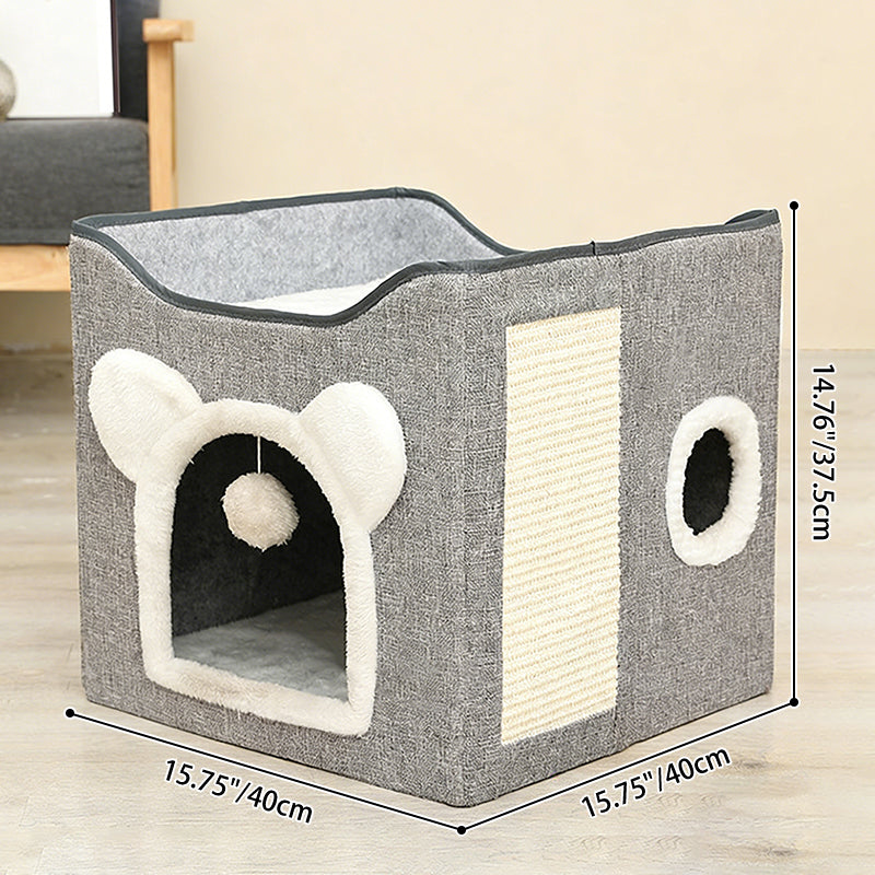 Modern Minimalist Linen Velvet MDF Sisal Square Foldable Cat Bed Double-Layer Pet House For Living Room & Bedroom