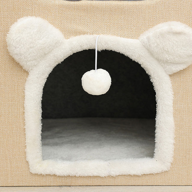 Modern Minimalist Linen Velvet MDF Sisal Square Foldable Cat Bed Double-Layer Pet House For Living Room & Bedroom