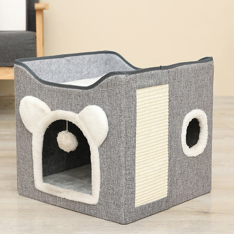 Modern Minimalist Linen Velvet MDF Sisal Square Foldable Cat Bed Double-Layer Pet House For Living Room & Bedroom