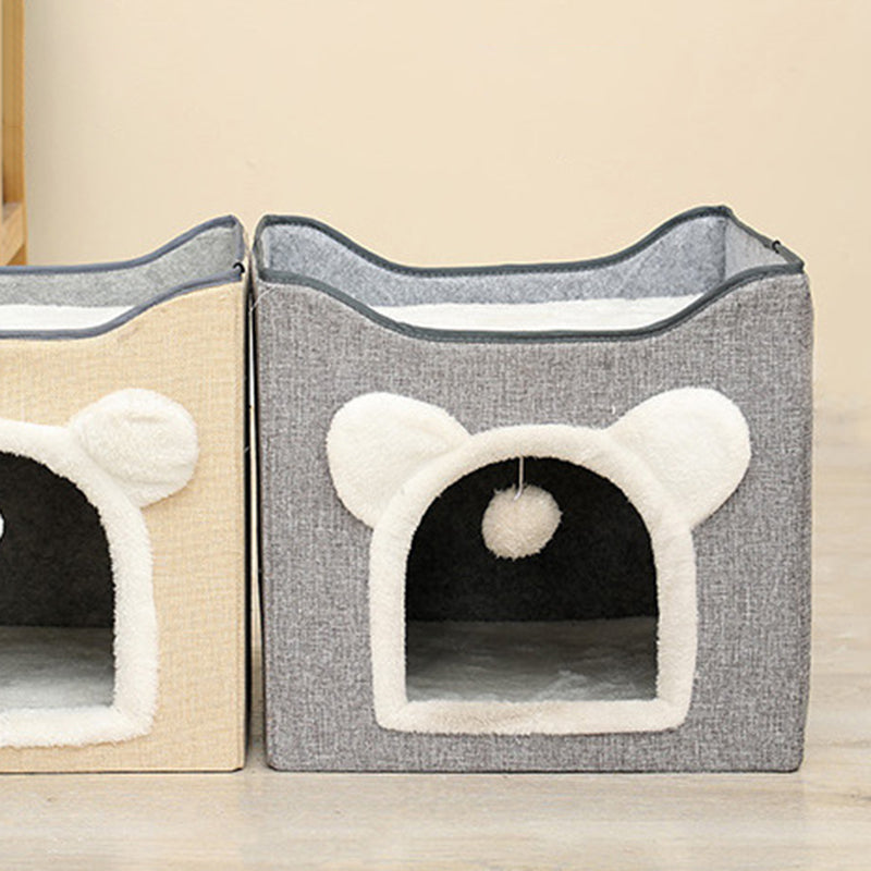 Modern Minimalist Linen Velvet MDF Sisal Square Foldable Cat Bed Double-Layer Pet House For Living Room & Bedroom