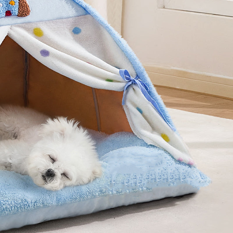 Contemporary Creative Crystal Velvet Cotton Velvet Arched Cat Bed Semi-Enclosed Pet House For Living Room & Bedroom