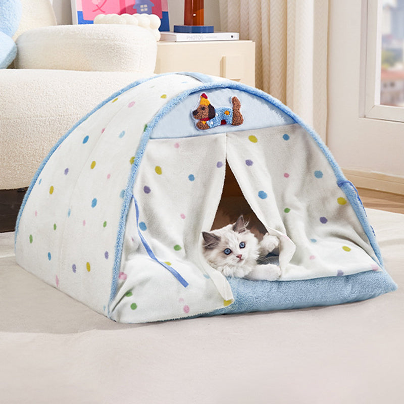 Contemporary Creative Crystal Velvet Cotton Velvet Arched Cat Bed Semi-Enclosed Pet House For Living Room & Bedroom