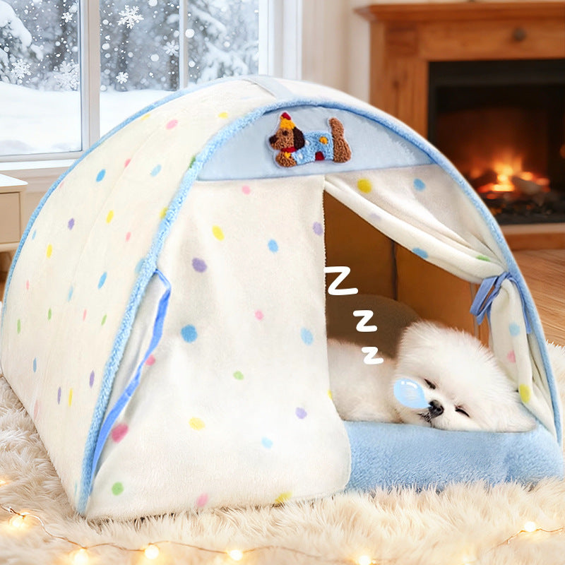 Contemporary Creative Crystal Velvet Cotton Velvet Arched Cat Bed Semi-Enclosed Pet House For Living Room & Bedroom