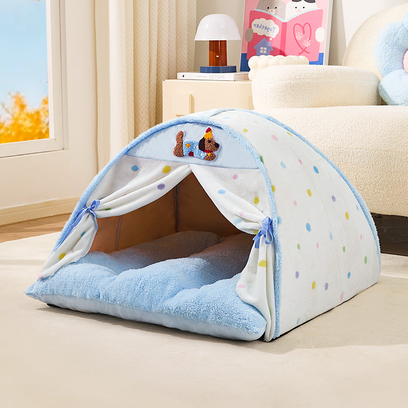 Contemporary Creative Crystal Velvet Cotton Velvet Arched Cat Bed Semi-Enclosed Pet House For Living Room & Bedroom