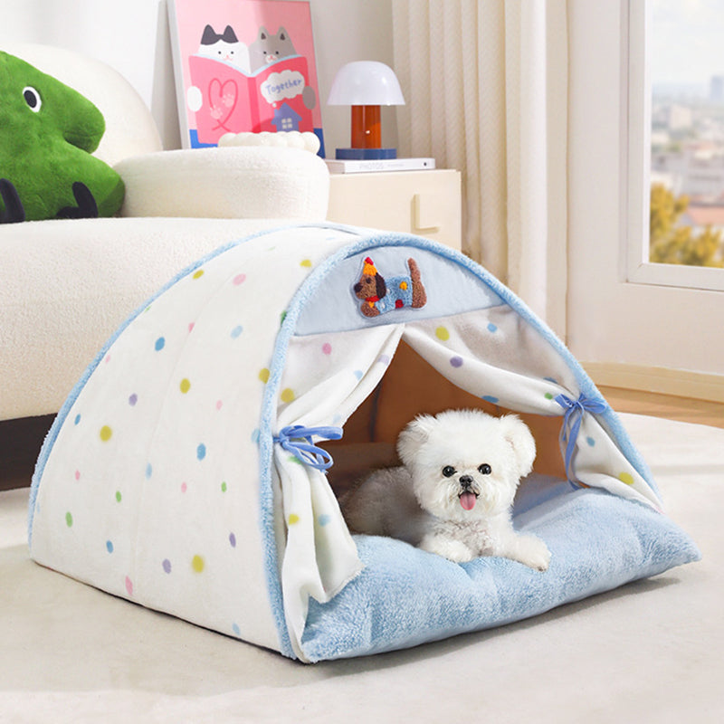 Contemporary Creative Crystal Velvet Cotton Velvet Arched Cat Bed Semi-Enclosed Pet House For Living Room & Bedroom