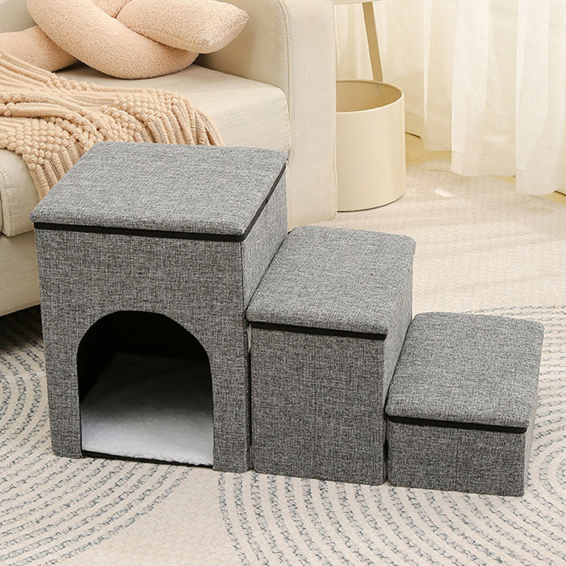 Modern Minimalist Linen Oxford Fabric Lamb Fleece MDF Rectangular Foldable Removable Dog Bed Pet Stair & Storage For Living Room & Bedroom