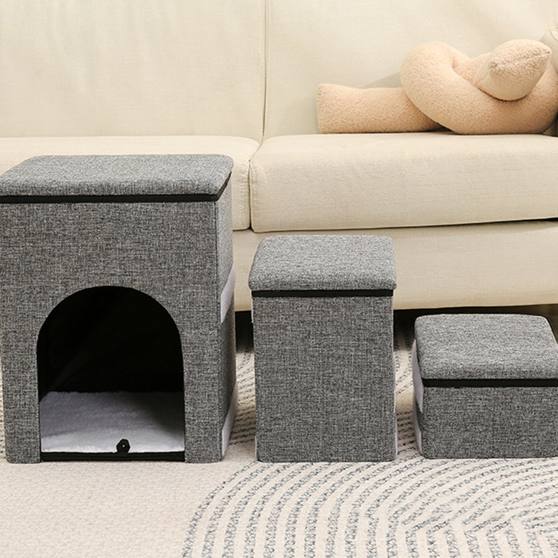 Modern Minimalist Linen Oxford Fabric Lamb Fleece MDF Rectangular Foldable Removable Dog Bed Pet Stair & Storage For Living Room & Bedroom