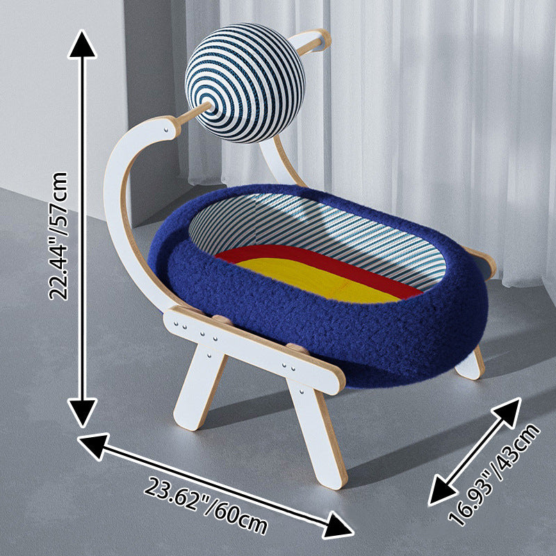 Contemporary Creative MDF Linen Jute Rope Velvet Plywood Oval Cat Bed With Integrated Scratching Board For Living Room & Bedroom