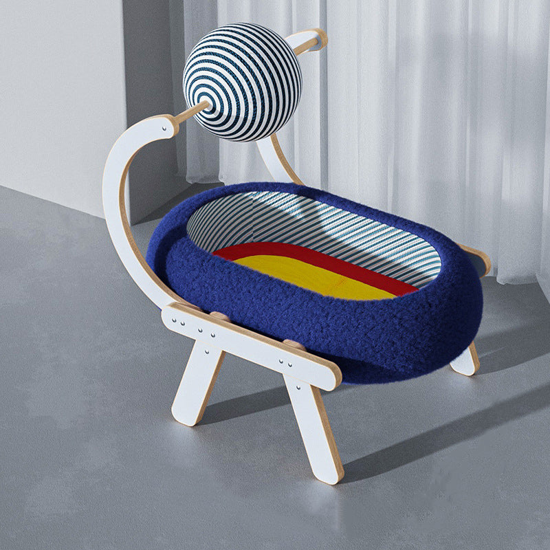 Contemporary Creative MDF Linen Jute Rope Velvet Plywood Oval Cat Bed With Integrated Scratching Board For Living Room & Bedroom