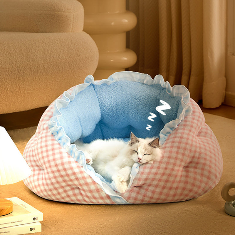 Contemporary Creative Milk Velvet Soft Cotton Fleece PP Cotton Oval Cat Bed For Living Room & Bedroom