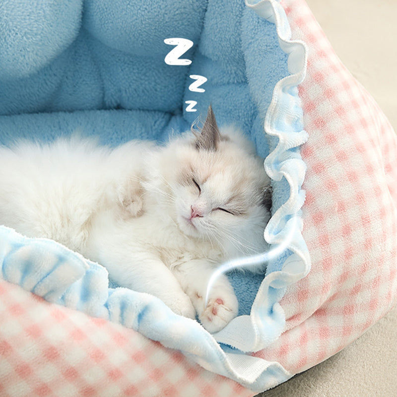 Contemporary Creative Milk Velvet Soft Cotton Fleece PP Cotton Oval Cat Bed For Living Room & Bedroom