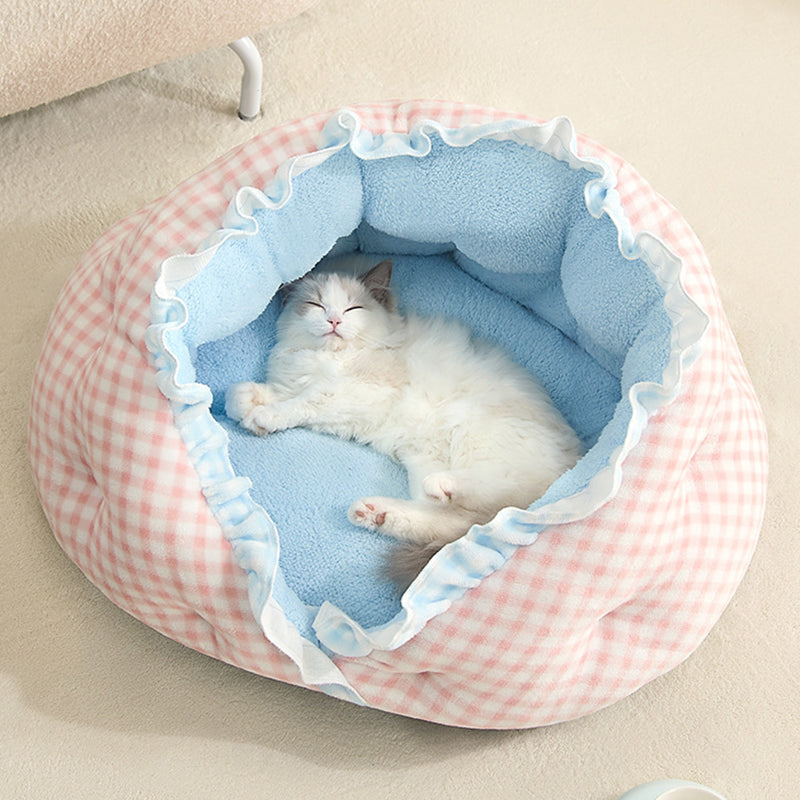 Contemporary Creative Milk Velvet Soft Cotton Fleece PP Cotton Oval Cat Bed For Living Room & Bedroom