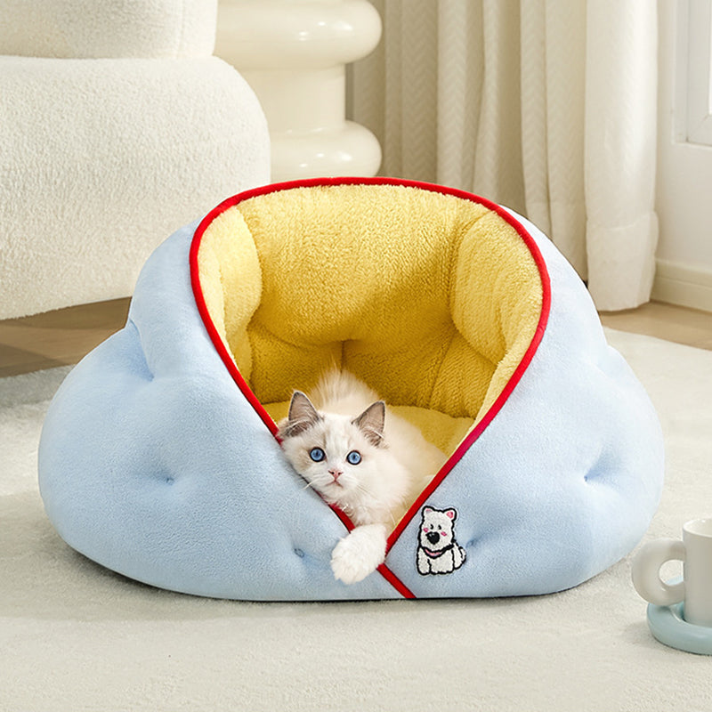 Contemporary Creative Milk Velvet Soft Cotton Fleece PP Cotton Oval Cat Bed For Living Room & Bedroom