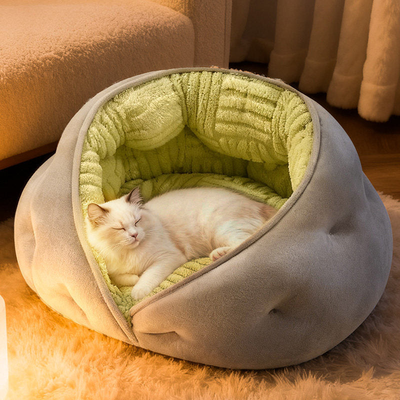 Contemporary Creative Milk Velvet Soft Cotton Fleece PP Cotton Oval Cat Bed For Living Room & Bedroom